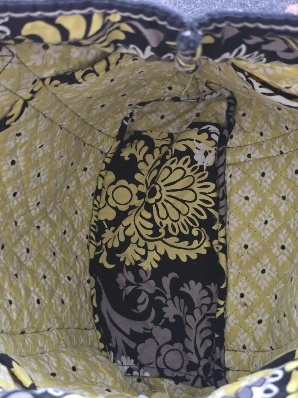 Vera Bradley Baroque Quilted Floral Print Tote Bag in Yellow, Black & White
